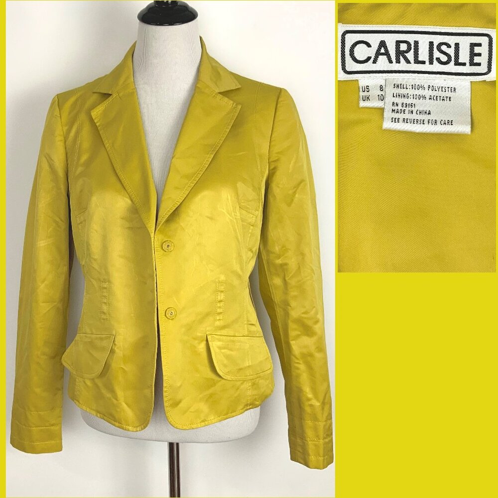 Vintage Carlisle Women's Poly-Silk Blazer in Yellow/Chartreuse Sz 8
